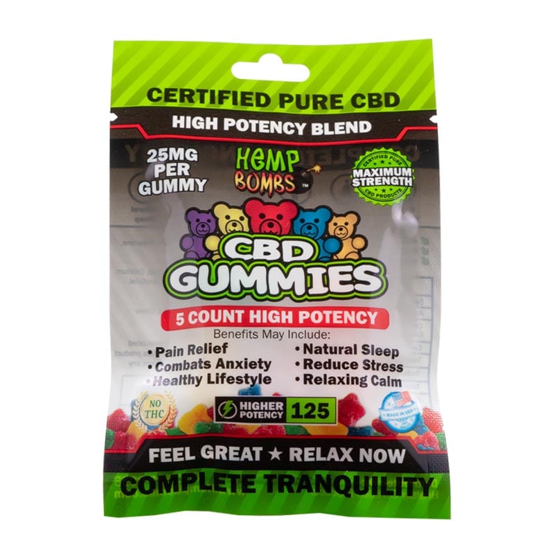 Hemp Bombs CBD Gummies 25mg (5ct-125mg total) High Potency